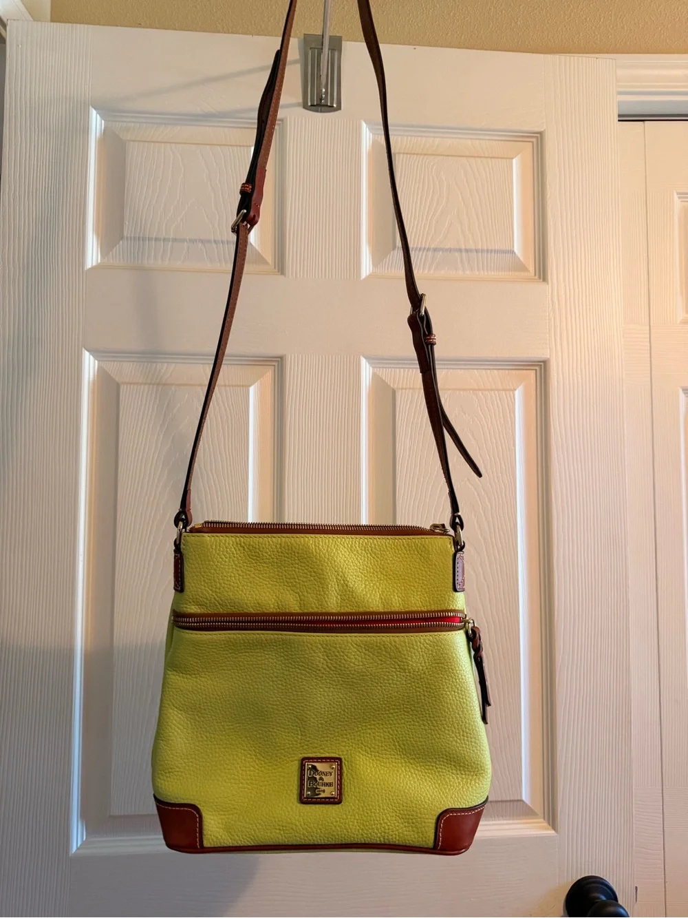 Pistachio shoulder bag purse  with Brown Trim with front pocket like new